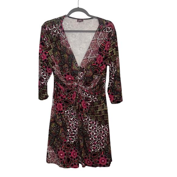 Salaam Knot Front 3/4 Sleeve Dress XL V-neck Light Flowy Fabric Rayon Spandex - Picture 11 of 11